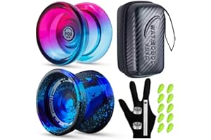 WATIEOBOO Yo-Yo 2-Piece Set P02 Crystal yo yo Blue Pink and M18 Black Blue Purple Camouflage Metal yo-yo, Suitable for Professional yoyo Players and Yoyo Beginners