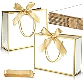 DOYIDE 12 Pcs Thank You Gift Bags with Handles, 9x7x3.1in Paper Gift Bags with Bow Ribbon, White Party Favor Bags for Any Birthday Wedding Baby Shower Bridesmaid Party Medium Gift Wrap Bags