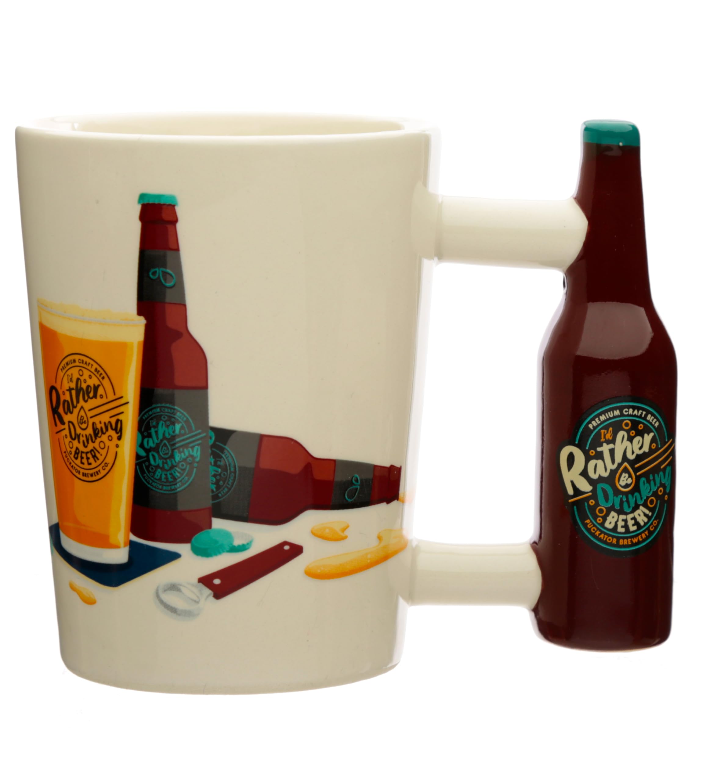 Puckator I'd Rather Be Drinking Beer Ceramic Shaped Handle Tea Coffee Mug - Funny Home Accessories - Cute Gifts for Girlfriend - Large Mugs for Men Women Hot Drinks - Cups Presents Secret Santa Gift