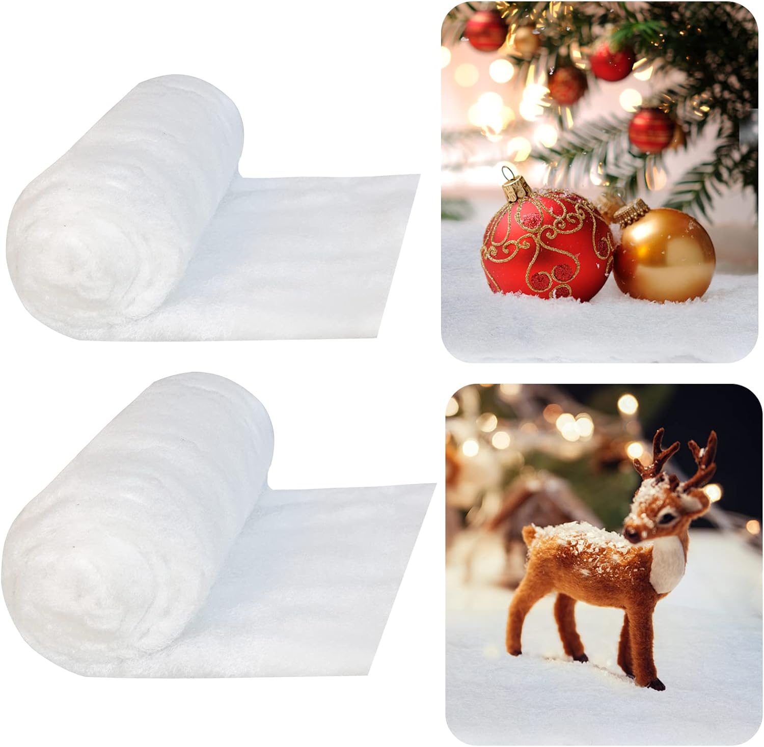 Artificial Snow - Aweyka 2 Pcs 1.3 x 9.8ft/0.7 x 3ft Christmas Snow Blankets, 2 Size Fake Snow Sheet White Thickened Cotton Rolls Fluffy Artificial Snow Roll for Christmas Village Party Favors Display Photo Prop