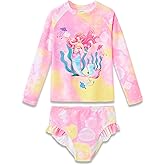 Dvenki Girls Long Sleeve Rash Guard One Piece Swimsuit - Mermaid Checker Face Zipper Front Toddler Bathing Suit 2T-10
