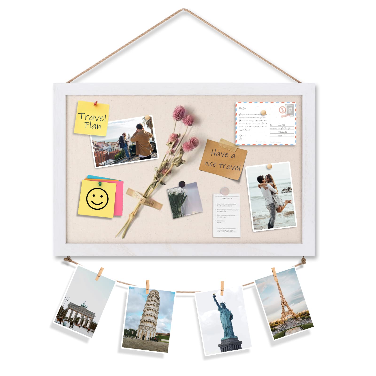 Emfogoo Cork Board with Linen 40x30cm Cork Boards for Walls with Wooden Frame Pin Notice Board Vision Board Bulletin Board for Home Kitchen School Office Decor Pack of 1(Vintage White)