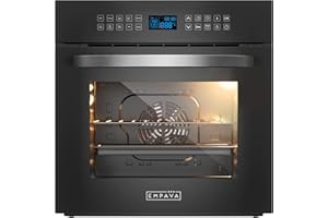 Empava 24" 10 Cooking Functions W/Rotisserie Electric LED Digital Display Touch Control Built-in Convection Single Wall Oven, 24WOC17, Black