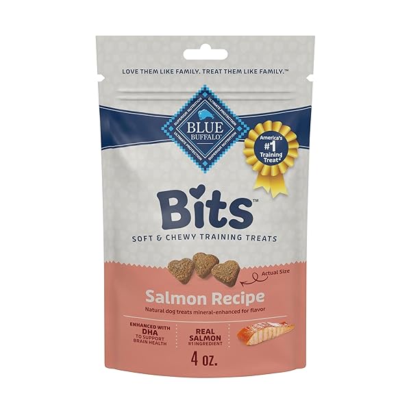 BLUE BUFFALO BITS SOFT DOG TREATS FOR TRAINING, MADE WITH NATURAL INGREDIENTS & ENHANCED WITH DHA, SALMON RECIPE, 4-OZ BAG