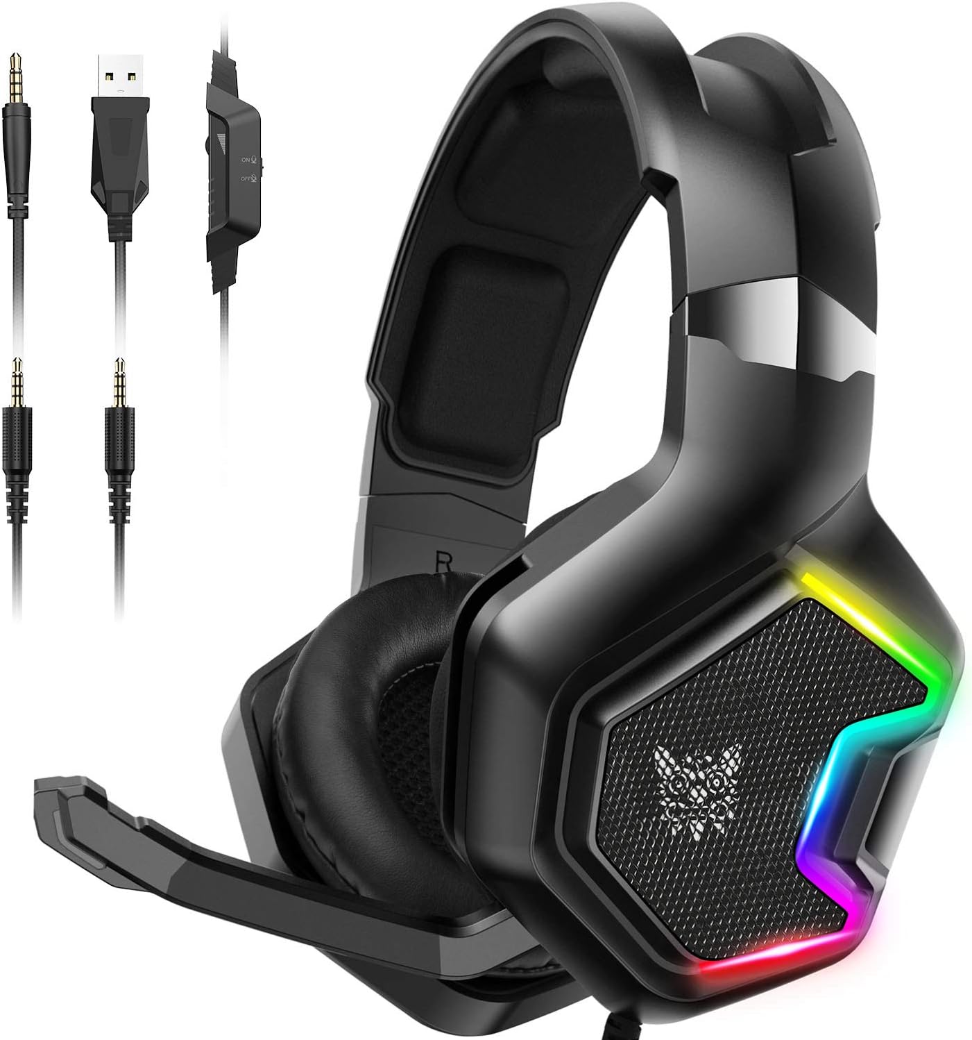 ONIKUMA PS4 Headset -Xbox One Headset Gaming Headset with 7.1 Surround Sound Pro Noise Canceling Gaming Headphones with Mic & RGB LED Light for PS4, Super Nintendo,PC,Xbox One(Adapter Not Included)