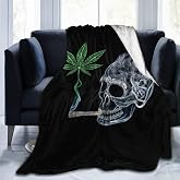 Marijuana Pot Leaf Weed Skull Smoking Fleece Throw - Lightweight, Super Soft, Cozy Bed Blanket for Living Room/Bedroom All Season (Color1, 50