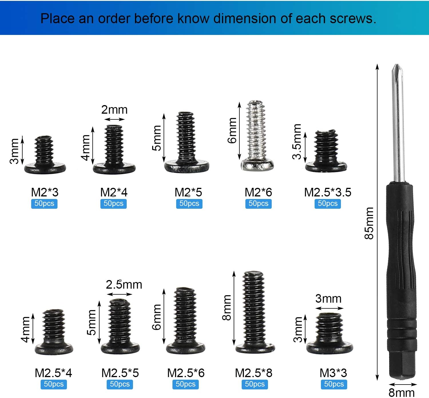 FandWay 500Pcs M2 M2.5 M3 Laptop Notebook Computer Screws Kit,Phillips Flat Head Screws - Image 5