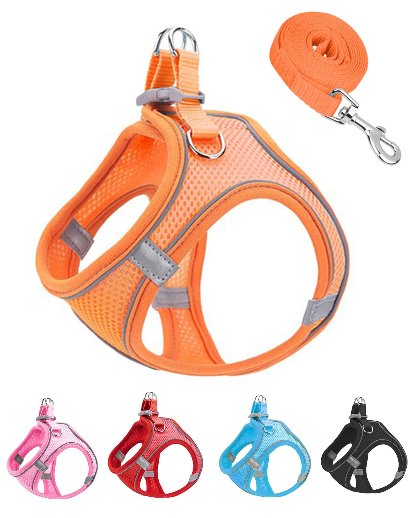 Photo 1 of JUFOO XS Orange Soft Mesh Dog Harness and Leash Set,No Escape Puppy Harnesses for Training Walking? Reflective Adjustable Puppy Vest for Small Medium Dogs, Cats (Orange, XS)