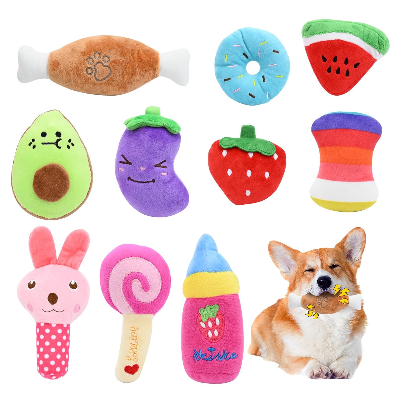 10 Pack Puppy Toys,Dog Squeaky Toys,Small Dogs Interactive Teething Plush Soft Chew Toy,Fruit Vegetable Animals Interacting Pet Teddy Toy, Dog Companion Puppy Accessories for Puppies Small Medium Dogs