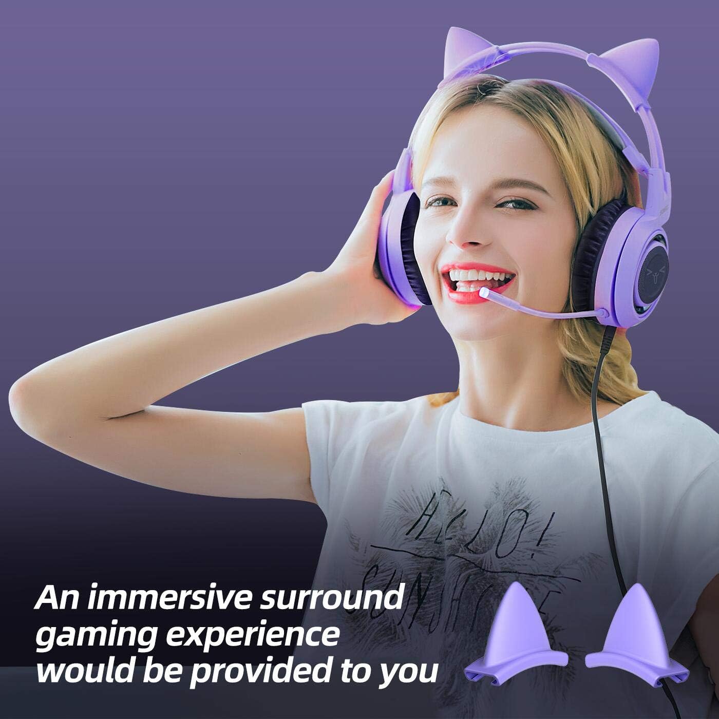 SOMIC G951S Purple Stereo Gaming Headset with Mic for PS4, Xbox One, PC, Phone, Detachable Cat Ear 3.5MM Noise Reduction Headphones Lightweight Computer Gaming Headphone Self-Adjusting Gamer Headsets: Home Audio & Theater