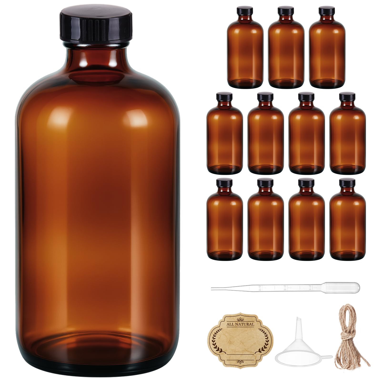 Photo 1 of 16 OZ Glass Bottles with Lids, 12 Pack Amber Boston Round kombucha Sample Bottles with Black Caps Perfect Glass Containers for Secondary Fermentation,Storing condiment,Homemade Essential Oils,kitchen