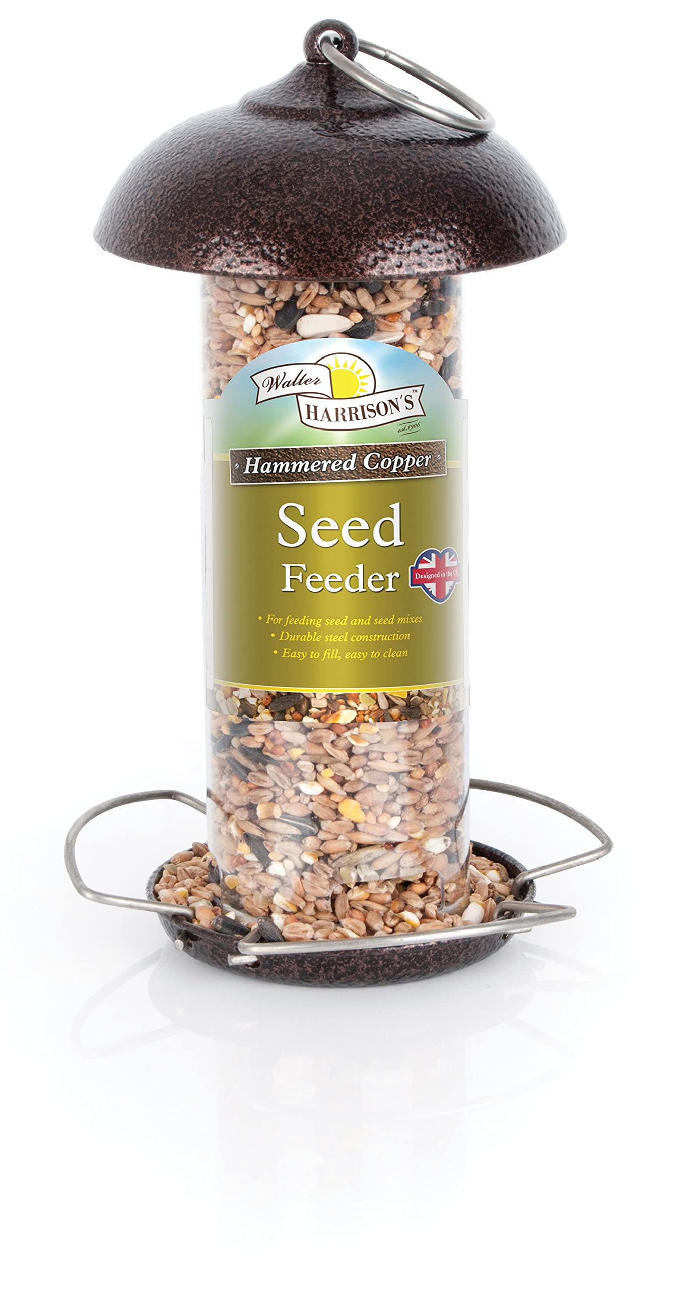 Walter Harrison's Hammered Copper Mini Wild Bird Hanging Seed Feeder - 20 cm