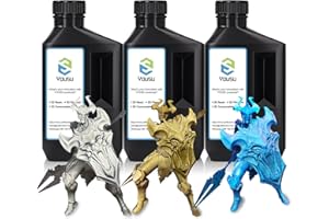 YOUSU LCD 3D Printer Metallic Resin Pack, Standard 3D Metal Printing Resin Photopolymer for 405nm UV Curing Light, High Resolution & Reliable for Most Printer,3 * 1KG, Silver/Gold/Blue Zine Color