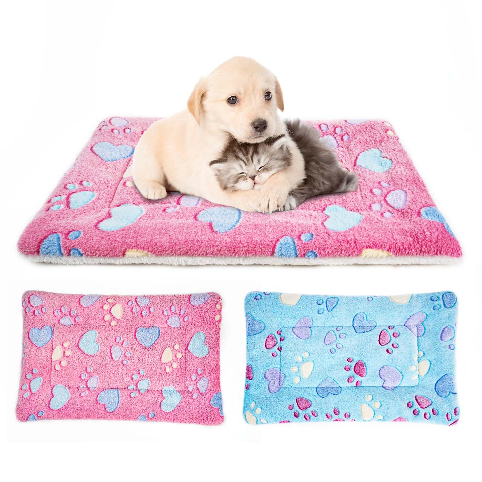 MICOOYO 2Pcs Dog Crate Bed Mattress, Fleece Pet Cushion Bed Mat, Washable Cat Cushion Pad for Small Dog Cat Puppy(Heart,61x41 cm)