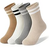 IJNHZFQ 4 Pairs Womens Striped Crew Socks, Cozy Cute Casual Socks with Seamless Toe for Home, School, Office, Size 5-10