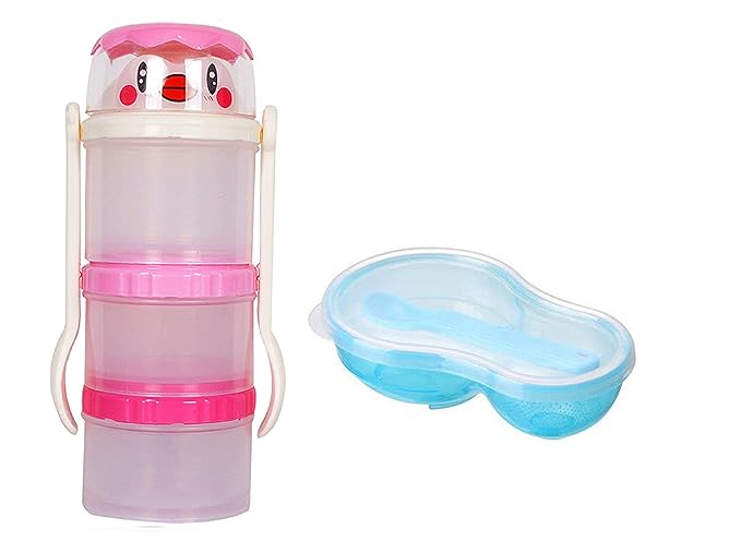 Gilli Shopee Eco-Friendly BPA-Free 3 Layers Milk Powder Container (Multicolour) with Mashing Bowl (Both Colour May Vary)