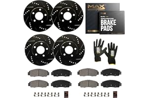 Max Advanced Brakes Front & Rear Brake Kit Compatible With 2003 2004 2005 Nissan 350Z Compatible With Infiniti AWD Replacement Drilled Slotted Black Coated Disc Brake Rotors and Ceramic Brake Pads