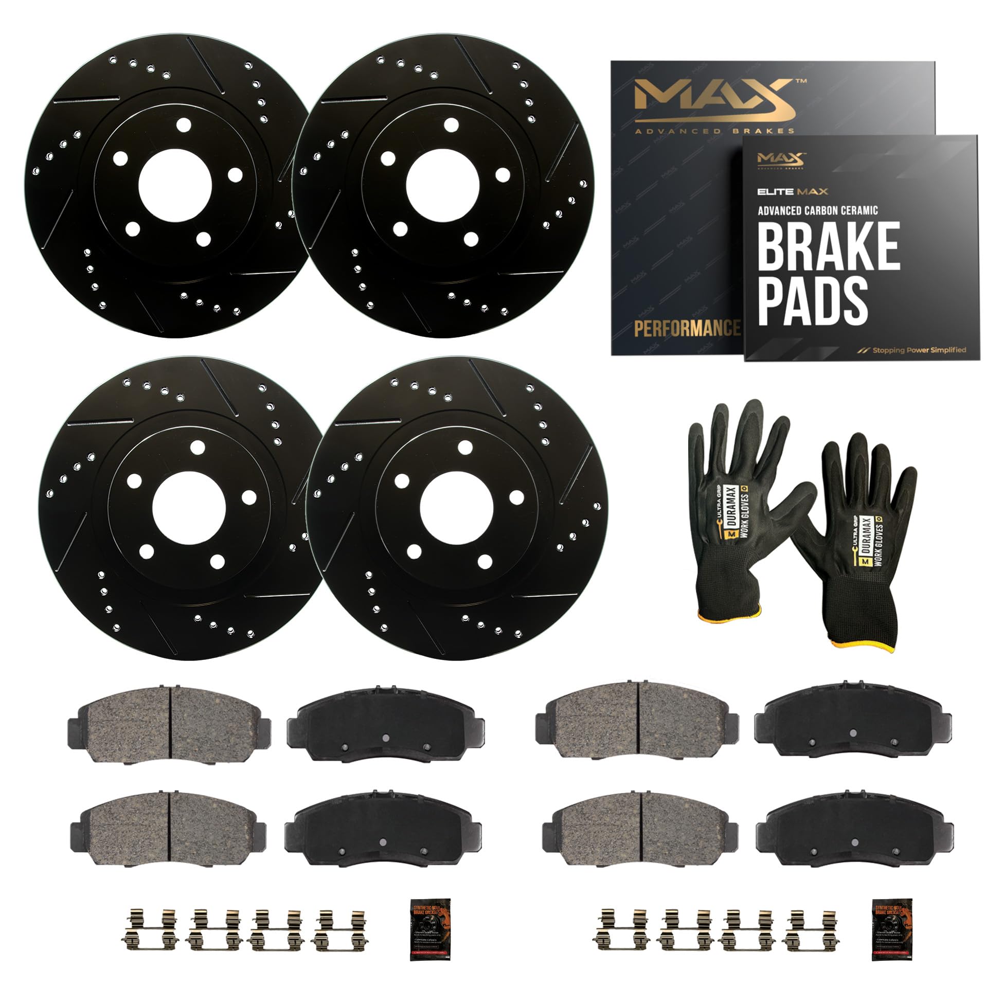 MAX Advanced Brakes - Brake Kit For 2017-2019 Ford Escape (1.5 L4 w/AWD, 2.0 L4 Engine), 2017-2019 Lincoln MKC| Carbon Ceramic Brake and Rotor Kit Front and Rear| Drilled Slotted Brake Rotors Image