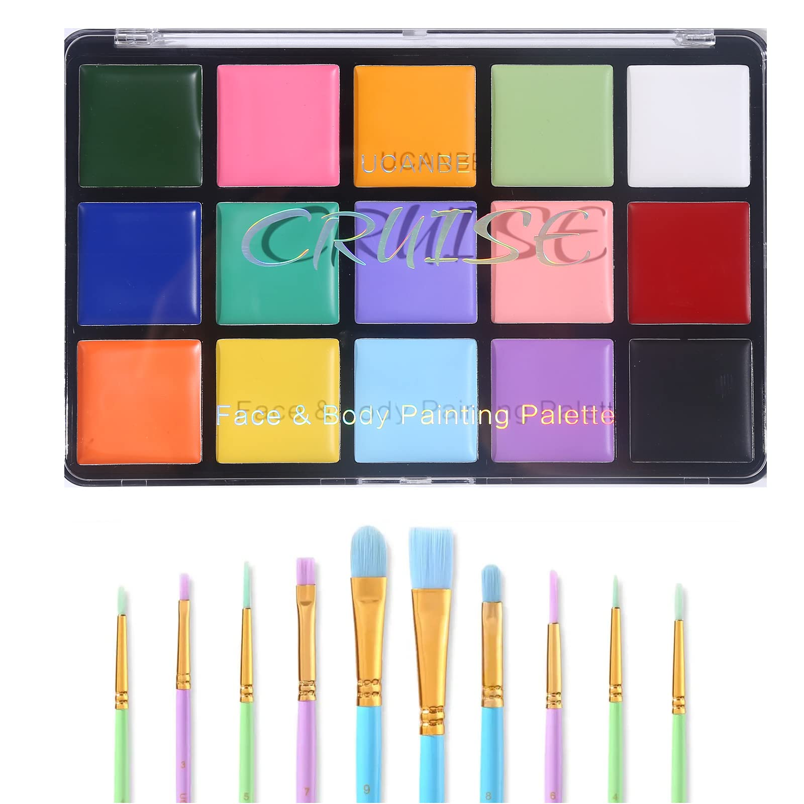 UCANBE 15 Colors Painting Palette Makeup Kit with 10 Pcs Professional Artist Brushes (Macaron)