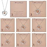 FREEBLOSS 6 Set Softball Necklace Gift Adjustable Baseball Necklace with Heart Shaped Pendant Gifts for Girlfriend Mom Sports Fans 20" Long
