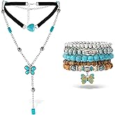 Long tiantian Boho Choker Necklaces Bracelet Earrings Set for Women Western Turquoise Bracelet Stack Boho Earring Country Concert Outfits Western Jewelry Set GIfts