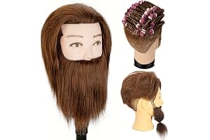 Yiifiulyn Mannequin Head Human Hair Cosmetology Mannequin Head for Hair Styling Barber Mannequin Head Male