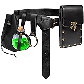 5 PCS Belt Pouch Waist Bag Retro Medieval Viking Leather Belt Magic Potion Bottle Renaissance Halloween Cosplay Costume Sets (Black)