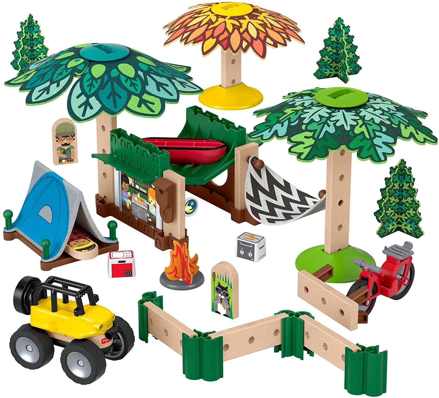 Preschoolers can design their own camping ground with this Wonder Makers building and track set featuring more than 60 play pieces!, GFJ10