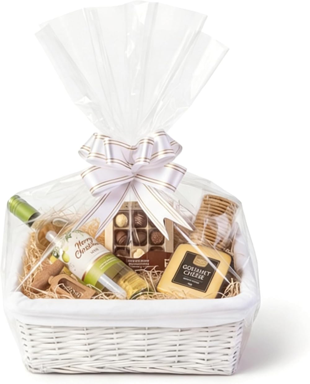 H-LINE Small Make Your Own Gift Hamper Kit White Wicker Basket