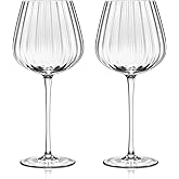 Joeyan Hand-Blown Crystal Red and White Wine Glasses,Clear Ribbed Stemmed Glasses,Modern Long Stem Glassware Set,Gifts for Wine Tasting Birthday Anniversary Wedding,18.5 oz,Set of 2