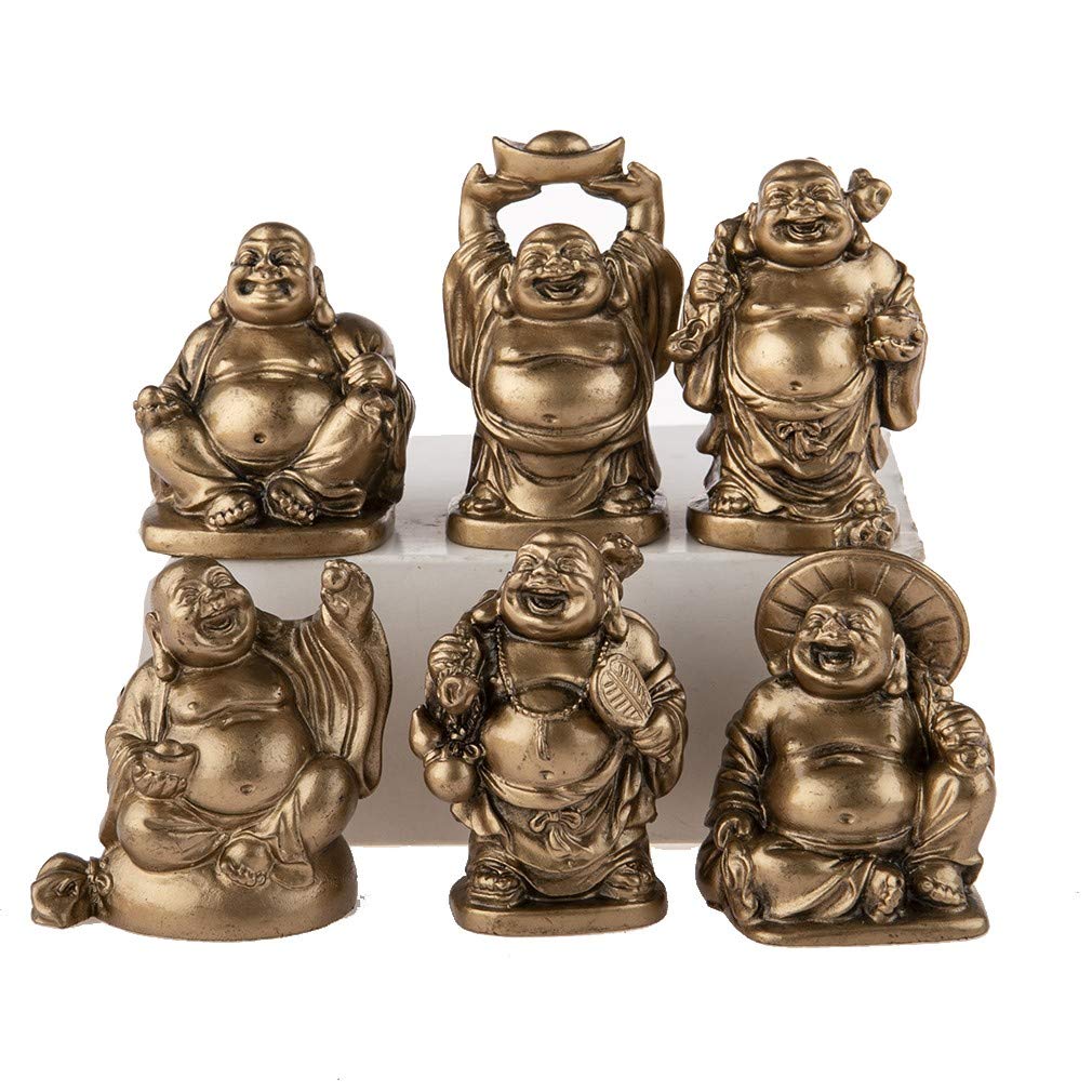 Lachineuse - Set of 6 Laughing Buddha Statuettes - Small Buddha Figures - Health, Wealth, Wisdom, Happiness - Feng Shui Lucky Charm Home Decoration - Gift Idea Zen Decoration Asia