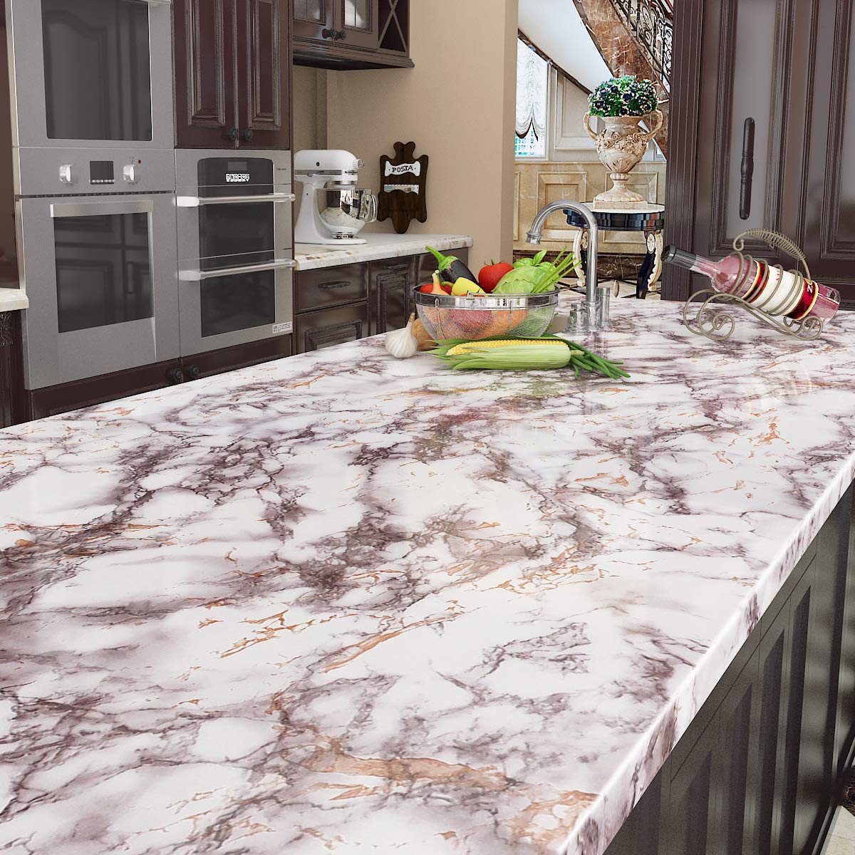 Livelynine 197 x 36 Inch Wide Contact Paper for Countertops Waterproof Wallpaper for Kitchen Countertop Peel and Stick Desk Covering Table Top Covers Self Adhesive Countertop Paper Marble Vinyl Wrap