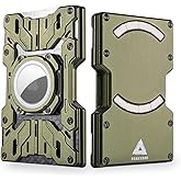 PEAKZOOC AirTag Wallet for Men – Slim Minimalist Metal Wallet with Carbon Fiber, RFID-Blocking Credit Card Holder, Magnetic Wallet & Built-in Phone Stand, Front Pocket Wallet Green
