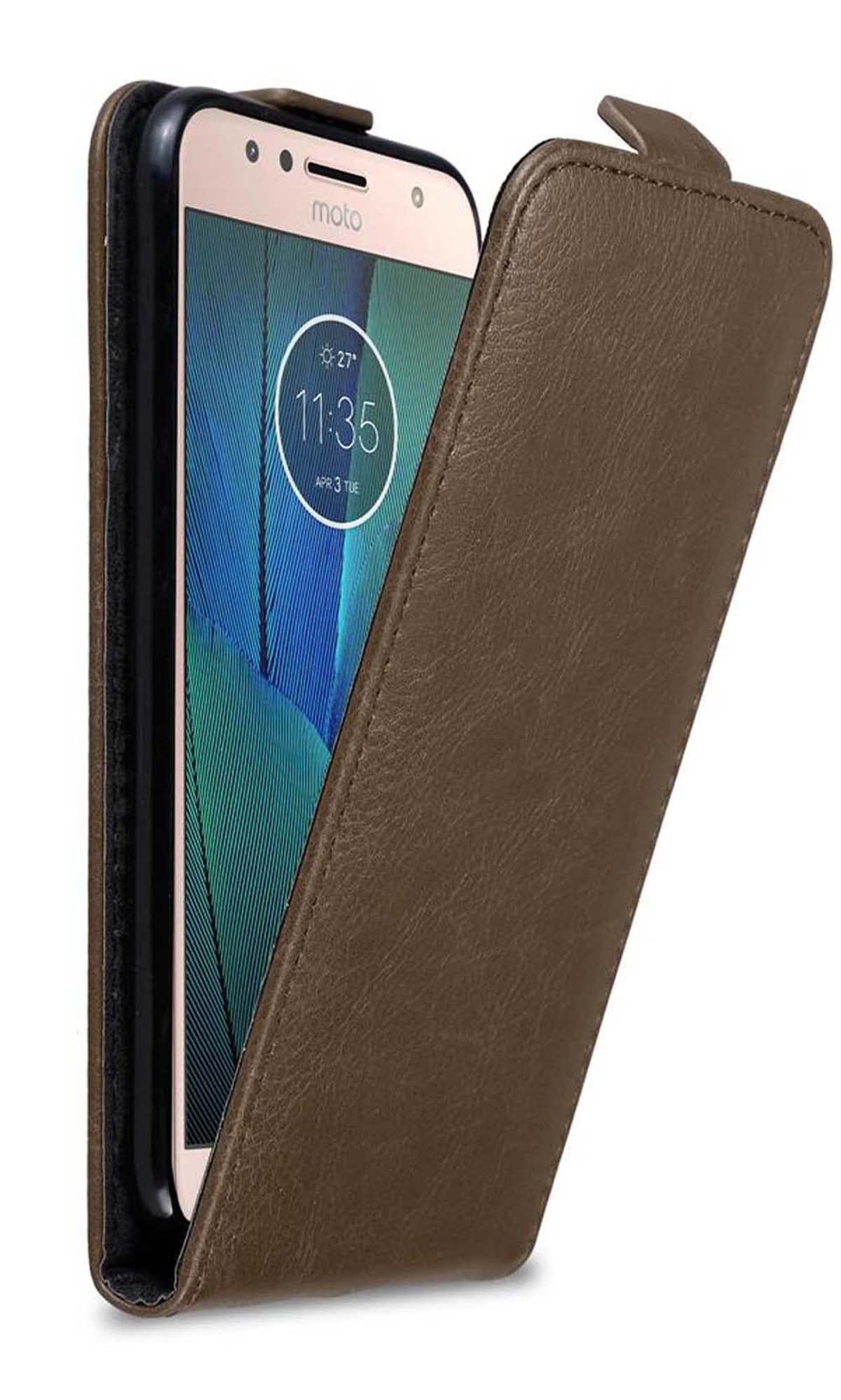cadorabo Case works with Motorola MOTO G5S PLUS in COFFEE BROWN - Flip Style Case with Magnetic Closure - Wallet Etui Cover Pouch PU Leather Flip