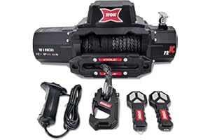 XYCLE 12000lbs Electric Winch 12V IP68waterproof Off-Road Vehicle Rescue winchs with2wireless Remote Controls and1/2"Synthetic Rope Suitable for Towing SUVs,Loggers,Trucks,Trailers,Jeeps,4WD(Black)