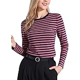 Allegra K Striped t Shirts for Women Long Sleeve Tops Crew Neck Fitted Tees Casual Trendy Outfits