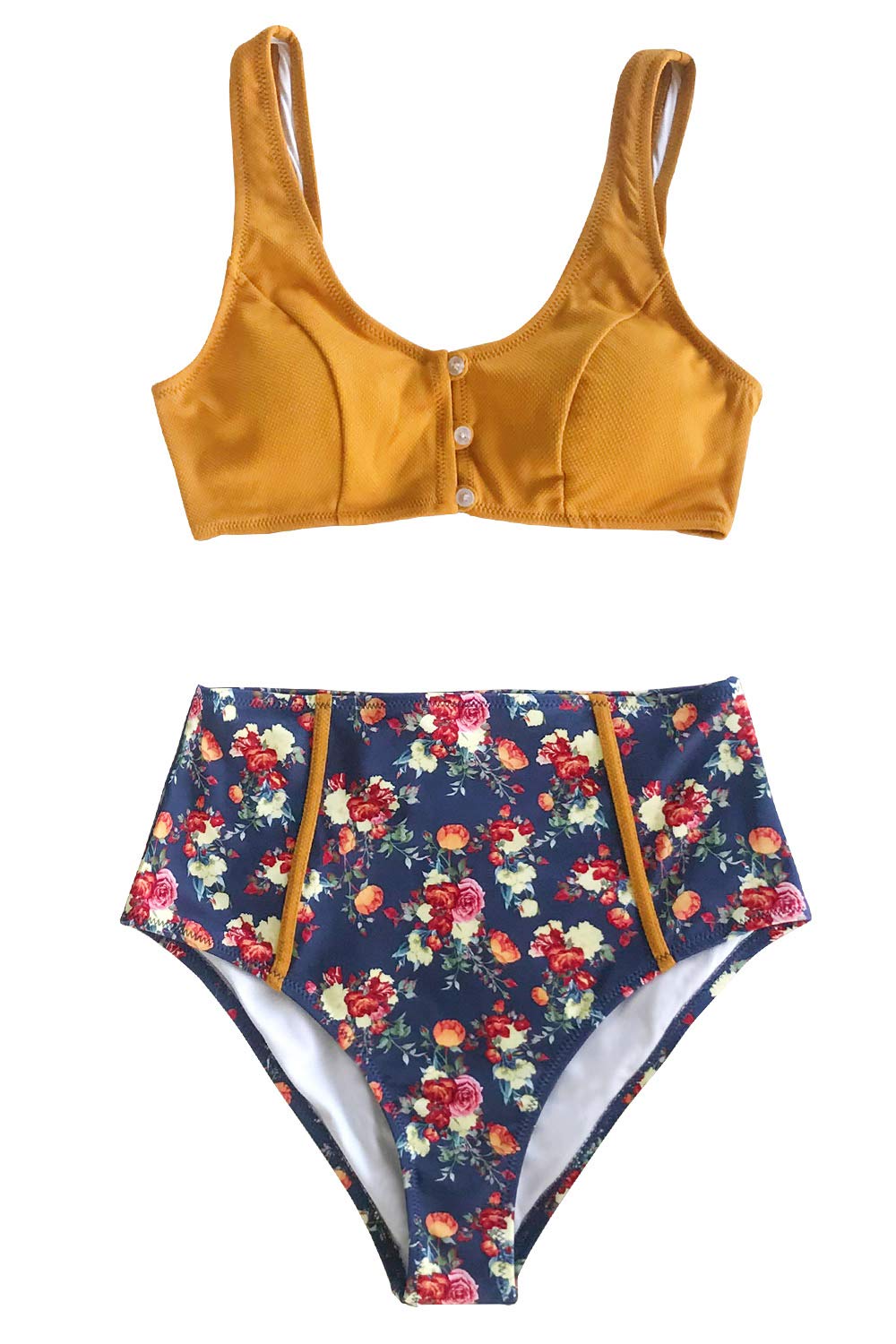 CUPSHE Women's Caramel Buttons High Waist Floral Two Piece Bikini Set