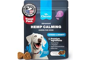 CHEWIA Hemp Calming Chews for Dogs - Anxiety Relief for Dogs - Dog Calming Treats - L-Theanine, Chamomile Extract, Valerian Root - Dog Anxiety Relief for Vet Visits, Travel, Thunderstorms