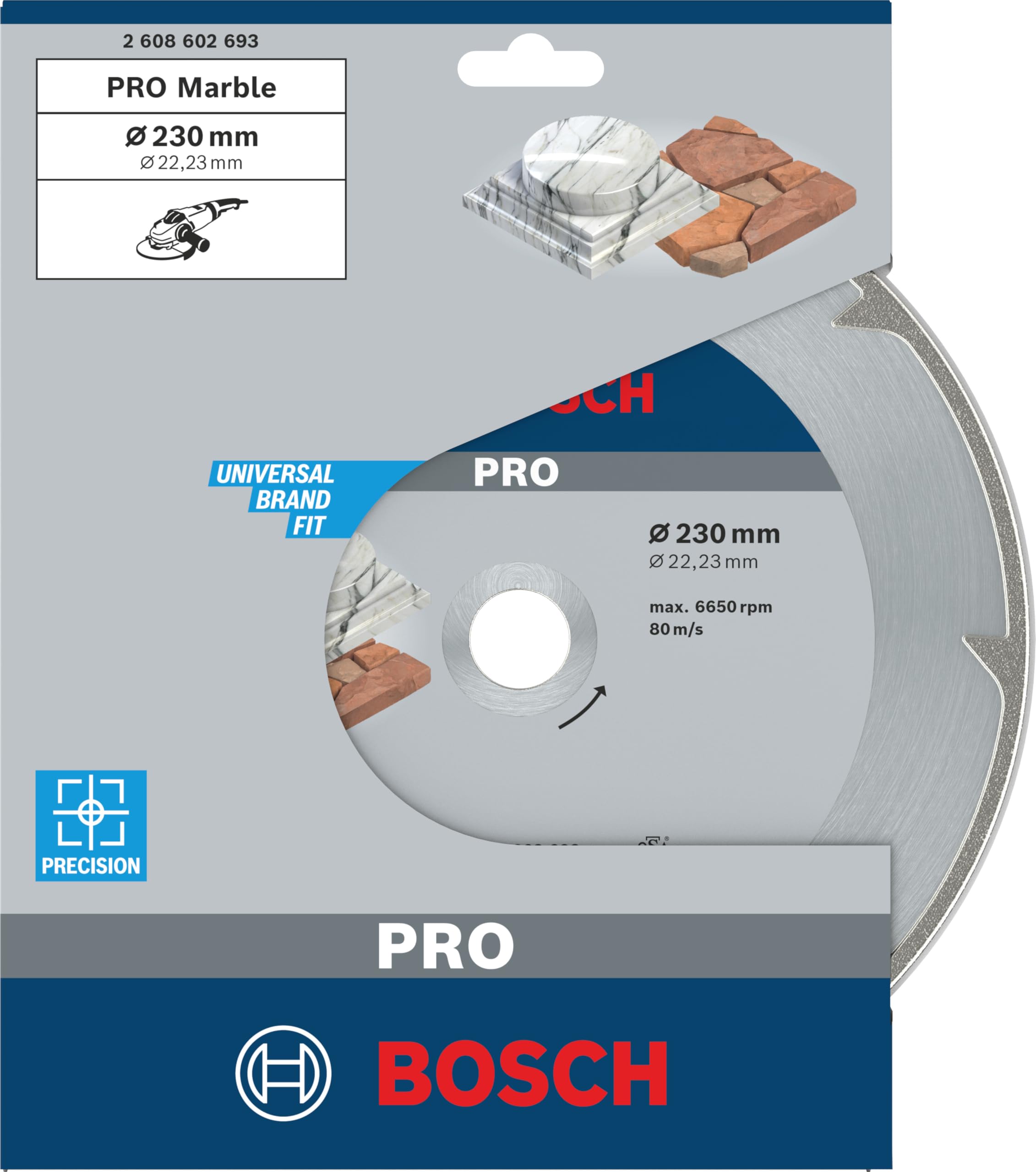 Bosch 1x PRO Marble Diamanttrennscheiben für 22,23‑mm-Bohrung und große Winkelschleifer (für Weichgestein, Marmor, Ø 230 mm, Professional Zubehör Großer Winkelschleifer) 2