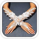 GORAIS Wedding Fingerless Lace Gloves White Long Bridal Gloves for Brides and Women