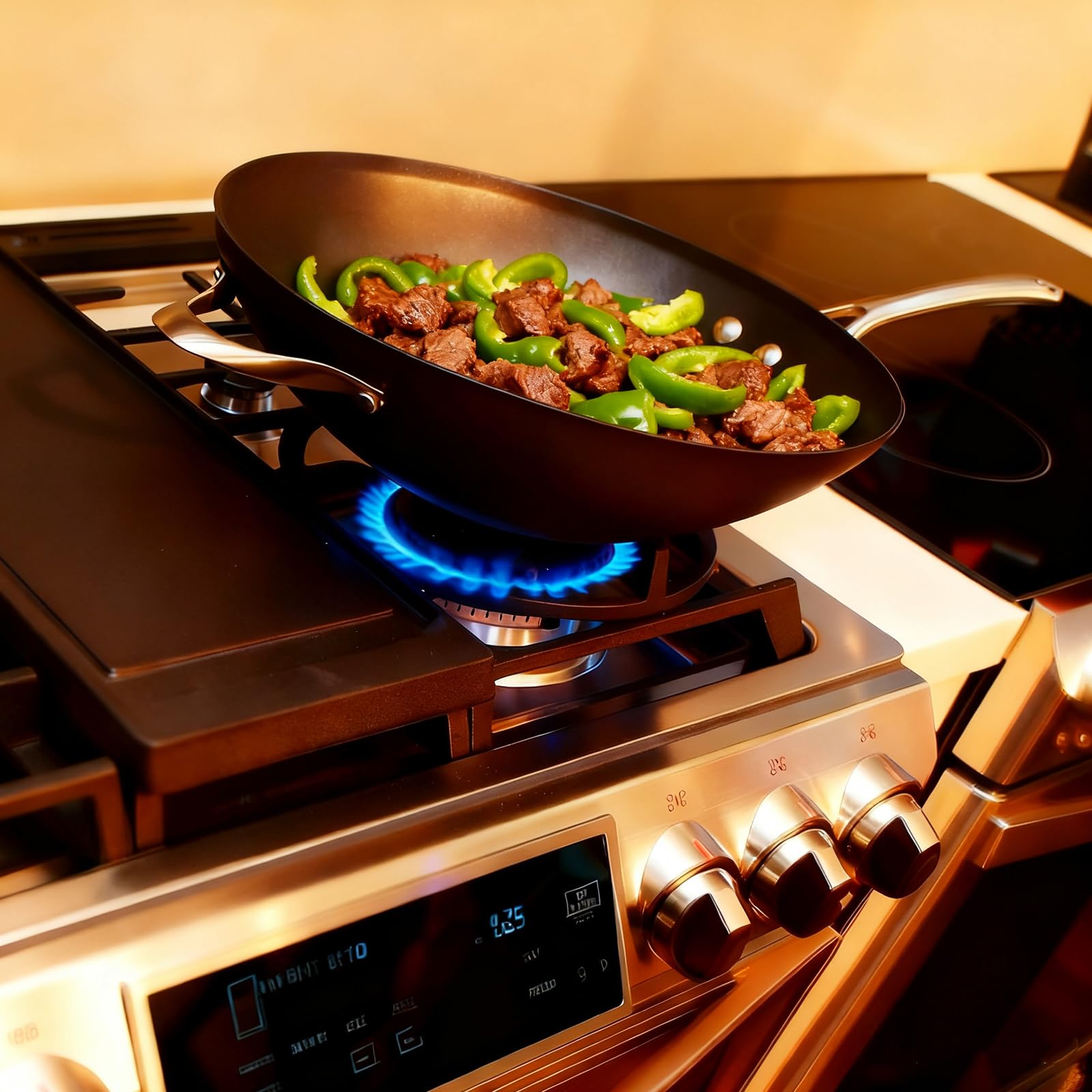 MCAMPAS Cast Iron Wok Ring - Non Slip Burner Ring Support for Round Bottom Wok, Fits Samsung, GE, Kitchenaid, LG, Whirlpool, Frigidaire, Kenmore Gas Stoves