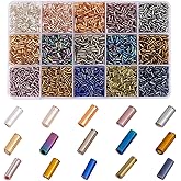PH PandaHall 3330pcs 15 Colors Glass Bugle Beads, 4/5/6mm Metallic Tube Seed Beads Long Tube Waist Bead Loose Spacer Bead for Earrings Bracelets Necklaces Jewelry Making