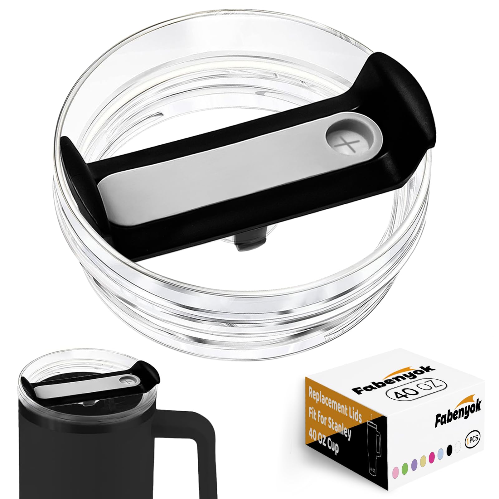 View 1 of 40 OZ Tumbler Lid Replacement Fit for Stanley Cup, 1 Pack Replacement Lids, Spill Proof Tumbler Covers for Stanley Cup Accessories (Clear - Black)