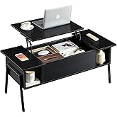 VECELO Wood Lift Top Coffee Table with Hidden Compartment and Storage Shelf for Living Room/Office Reception, Rising Tabletop