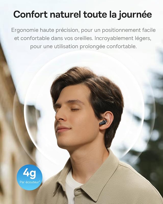 BS1 NC Écouteurs Bluetooth sans Fil Semi-in-Ear, Ecouteurs San Fil avec Réducteur de Bruit Actif, Hi-Res, Driver 13 mm, 6-Mic AI pour Appels Clairs, IP55, Autonomie de 40 Heures, Bluetooth 6.0