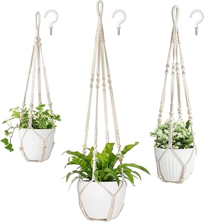 Mkouo Set of 3 Macrame Plant Hangers Cotton Rope Bead 73 89 109 cm