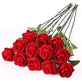 NEYSXYU 12PCS Realistic Full-Bloom Red Silk Roses – Long Stem Artificial Rose Bouquet for Romantic Home Decor, Wedding Centerpieces, Valentine’s