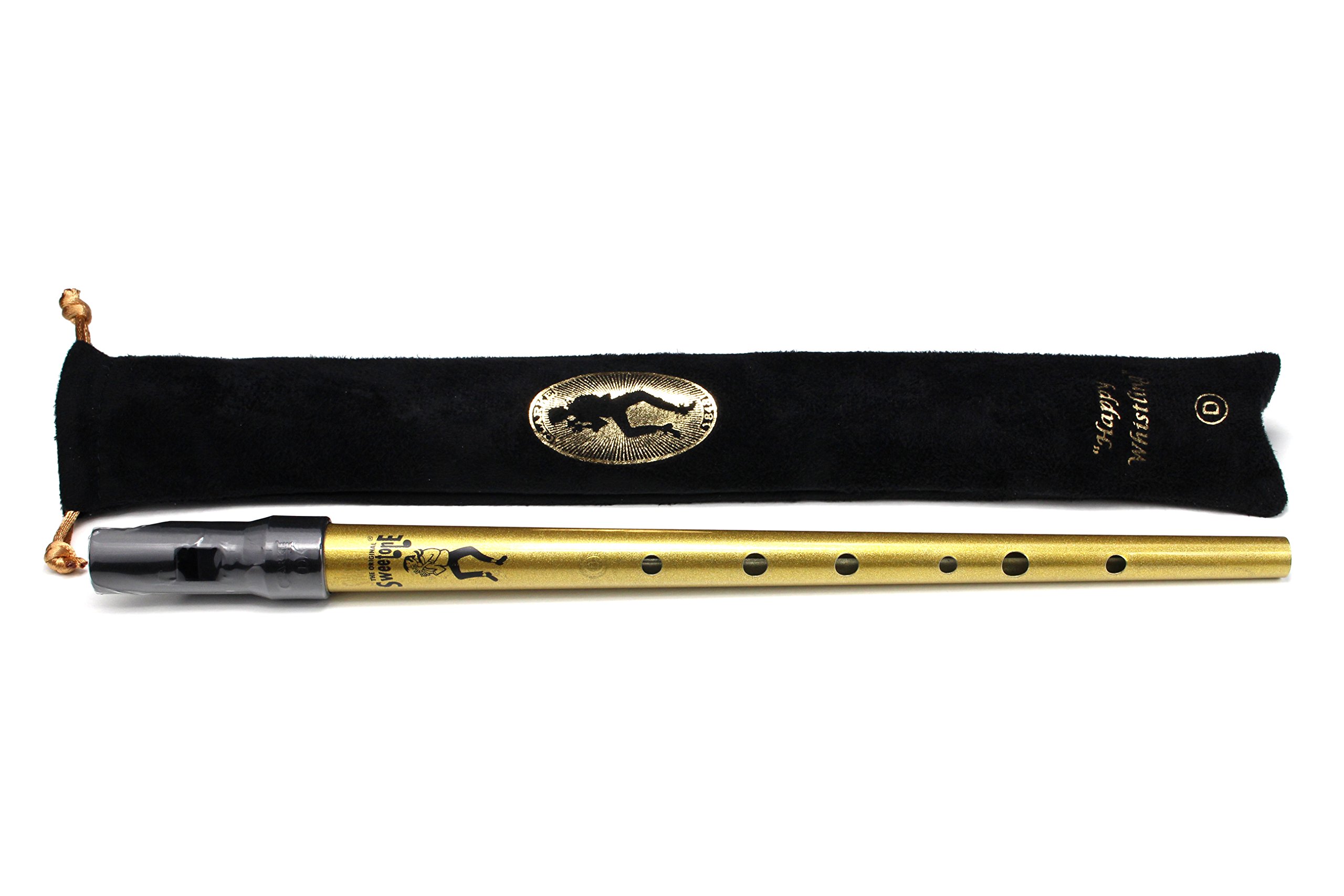 Clarke Sweetone D Traditional Irish Tin Penny Whistle & Soft Black Whistle Pouch (Gold)