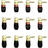KCT 24K Real Gold Plated Right-Angle Speaker Banana Plugs Fast Lock 6 Pairs(6 red +6 Black) Quick Connect 90 Degree