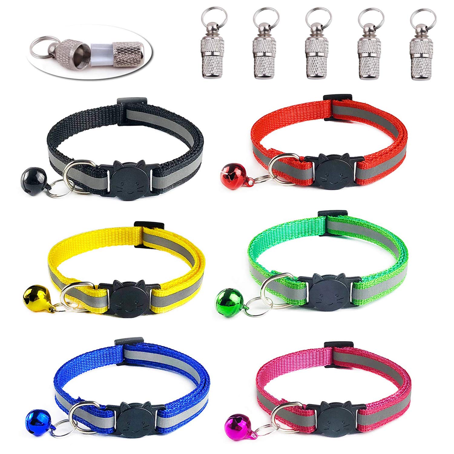Cat Collar Quick Release,6 Pack Reflective Cat Collars & 6 Pack ID Tags Kitten Personalised Collar with Bells and Safety Buckle,Adjustable to Fit All Domestic Cats Accessories Pet Supplies โ image 1